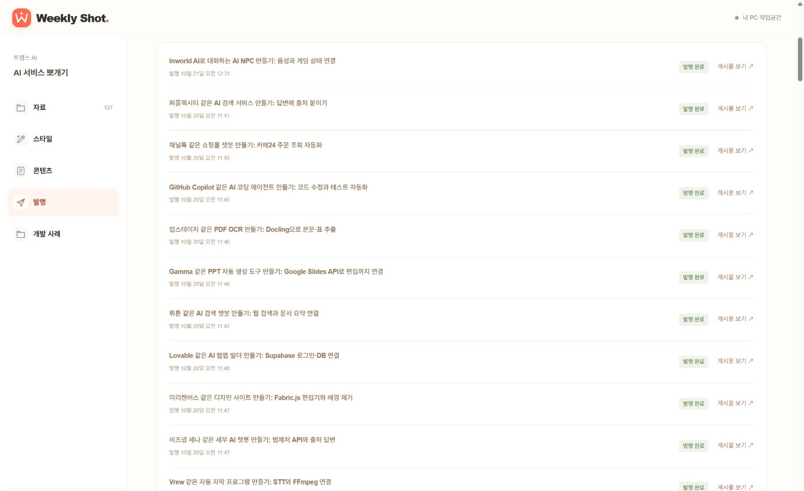 위클리샷의 발행 이력