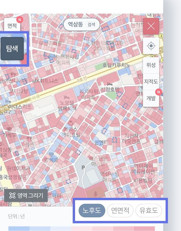 건물 노후도와 규모 탐색