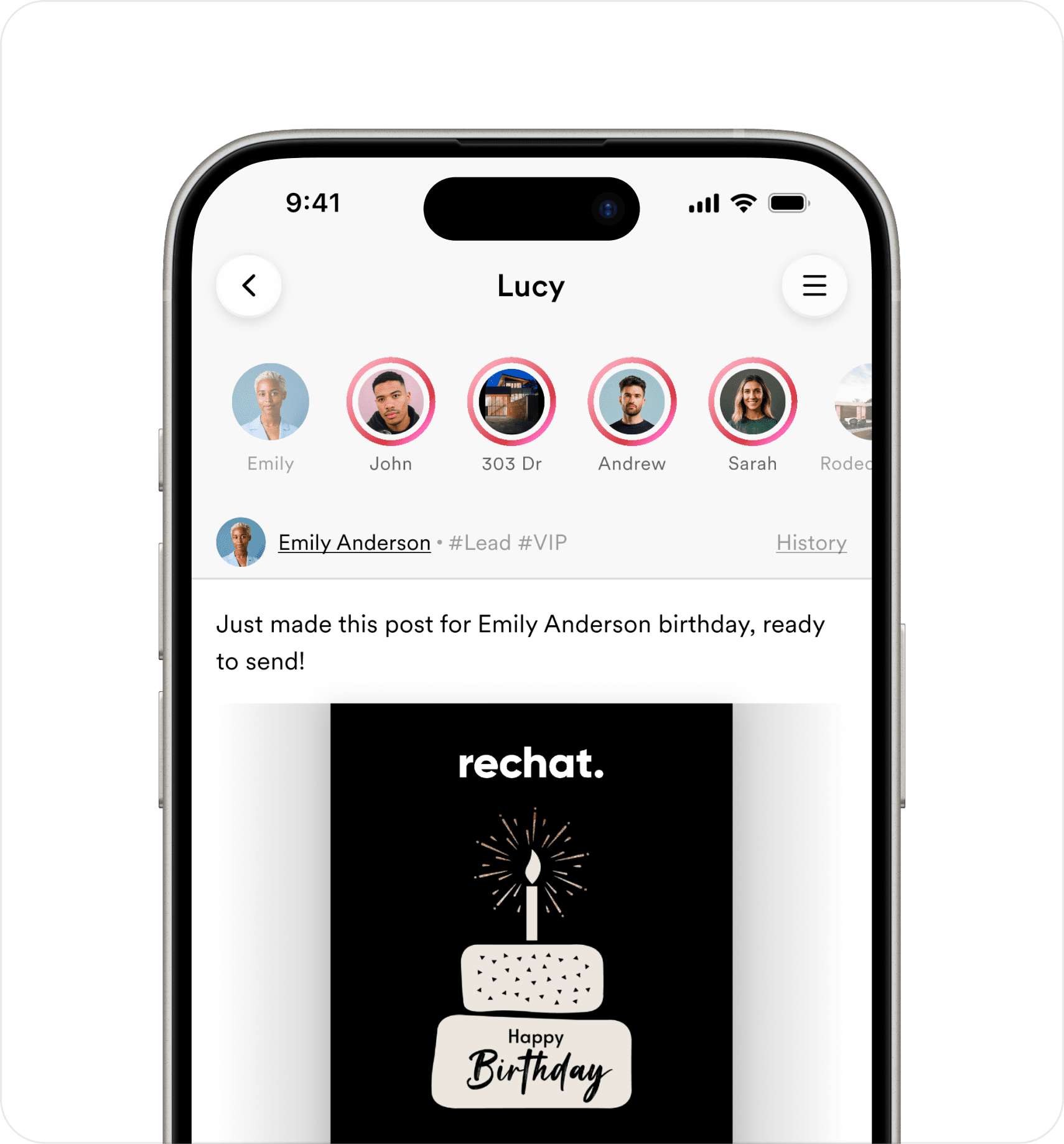 Rechat Lucy의 고객 연락과 후속 업무 제안 화면